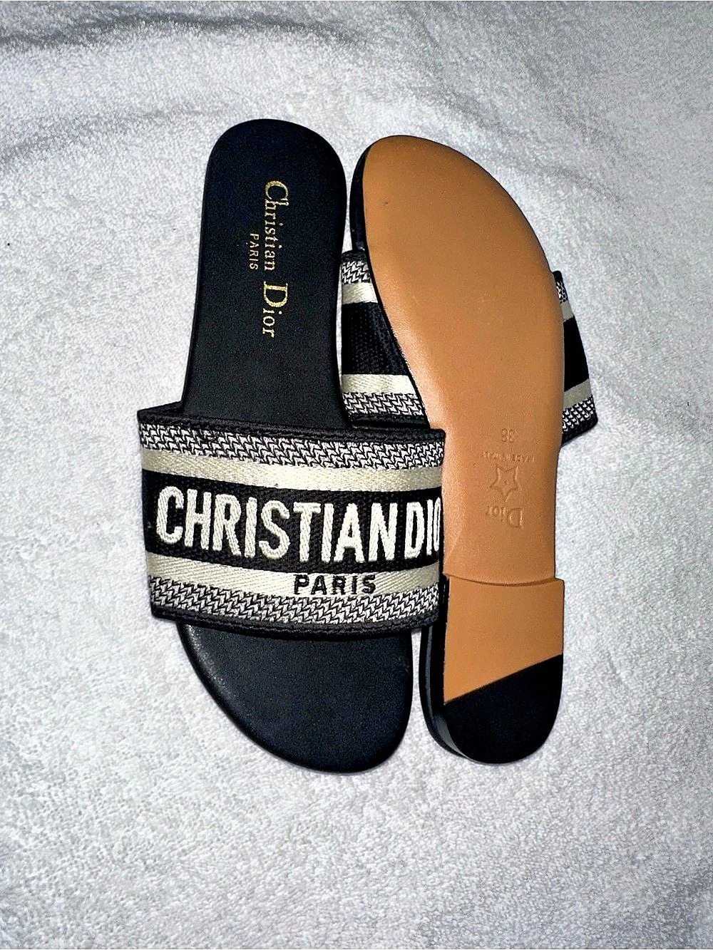 Christian Dior Dway Slide Black & White Logo Slide Sandals